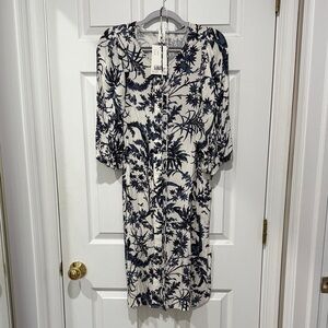 H&M Blue and White Floral Midi Dress